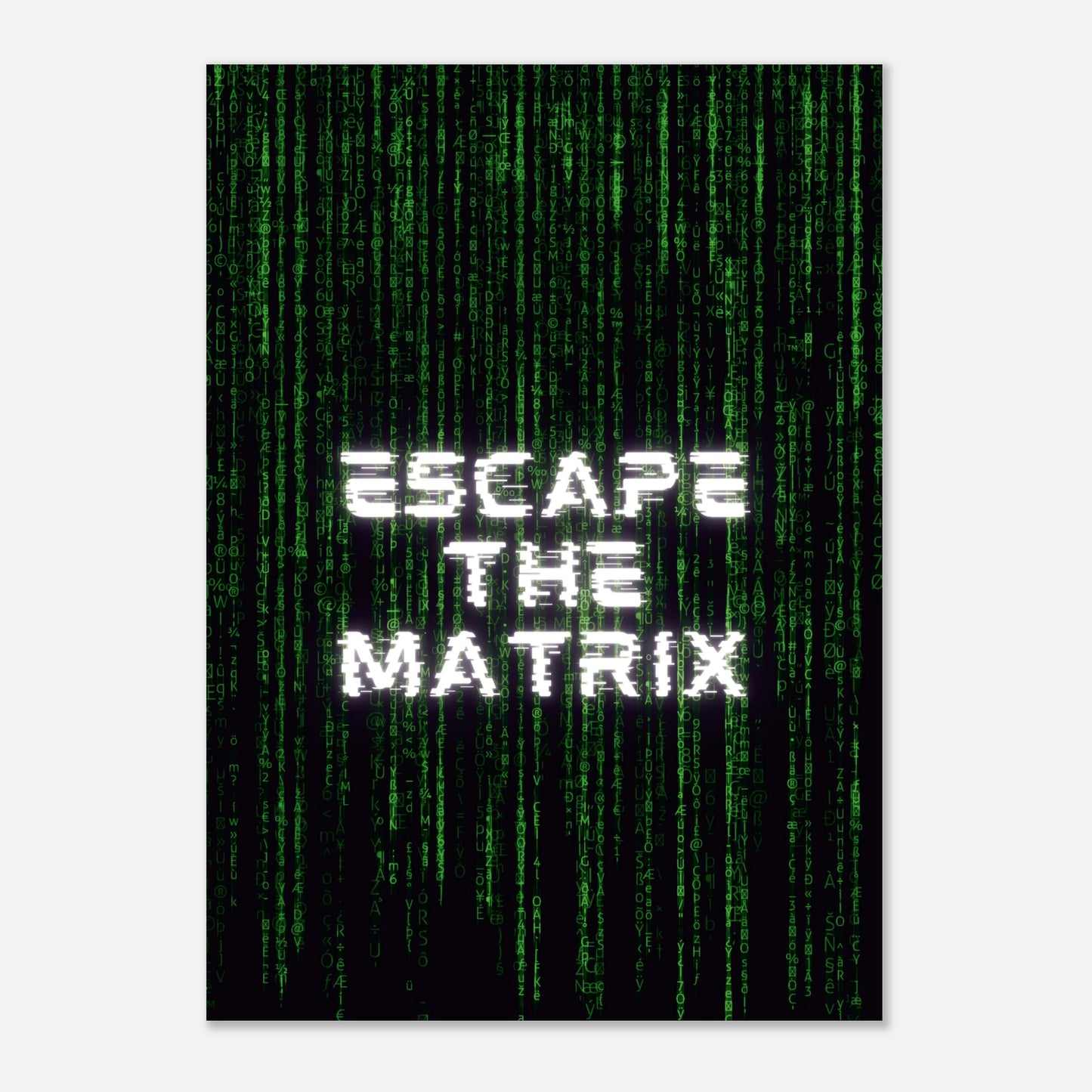 Futuristisches Poster „Escape the Matrix“ mit Zahlenregen und Glitch-Effekt – Wanddeko für deine vier Wände, um immer an deine Ziele erinnert zu werden