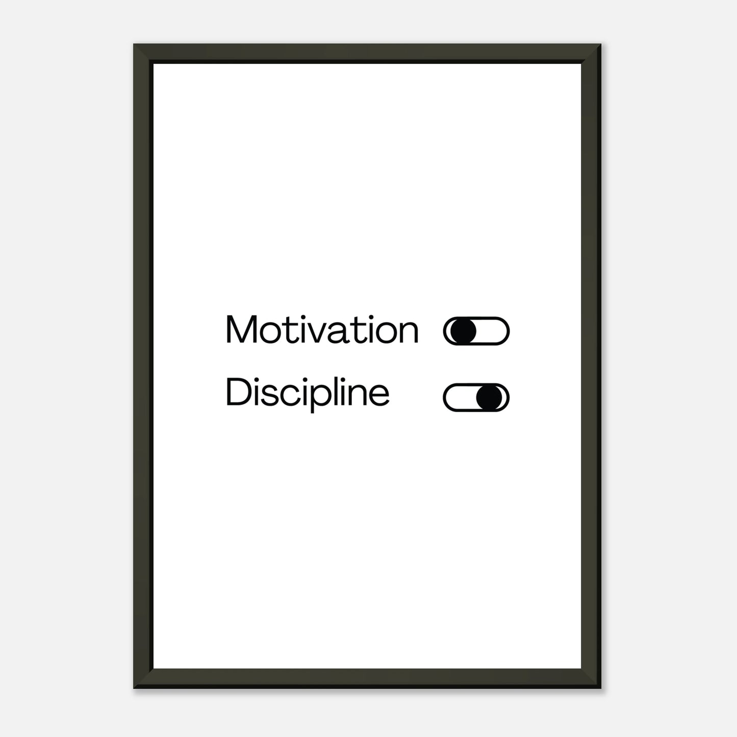 Stilvolles Typografie-Poster mit einem Umschalter zwischen den Begriffen ‚Motivation‘ und ‚Disziplin‘