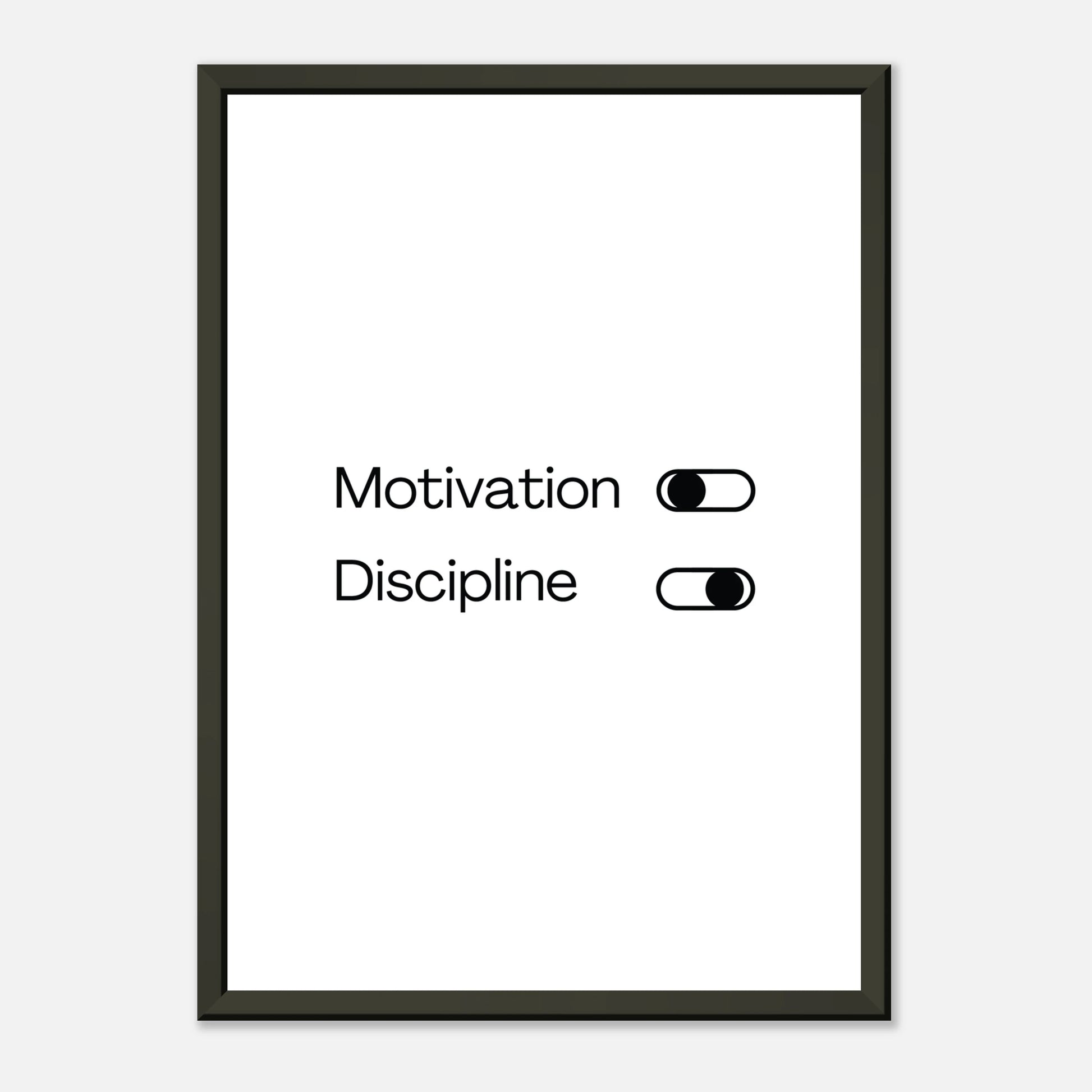 Stilvolles Typografie-Poster mit einem Umschalter zwischen den Begriffen ‚Motivation‘ und ‚Disziplin‘